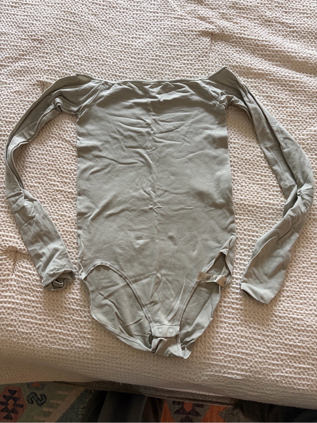 Skims Off-Shoulder Long Sleeve Bodysuit In Light Sage